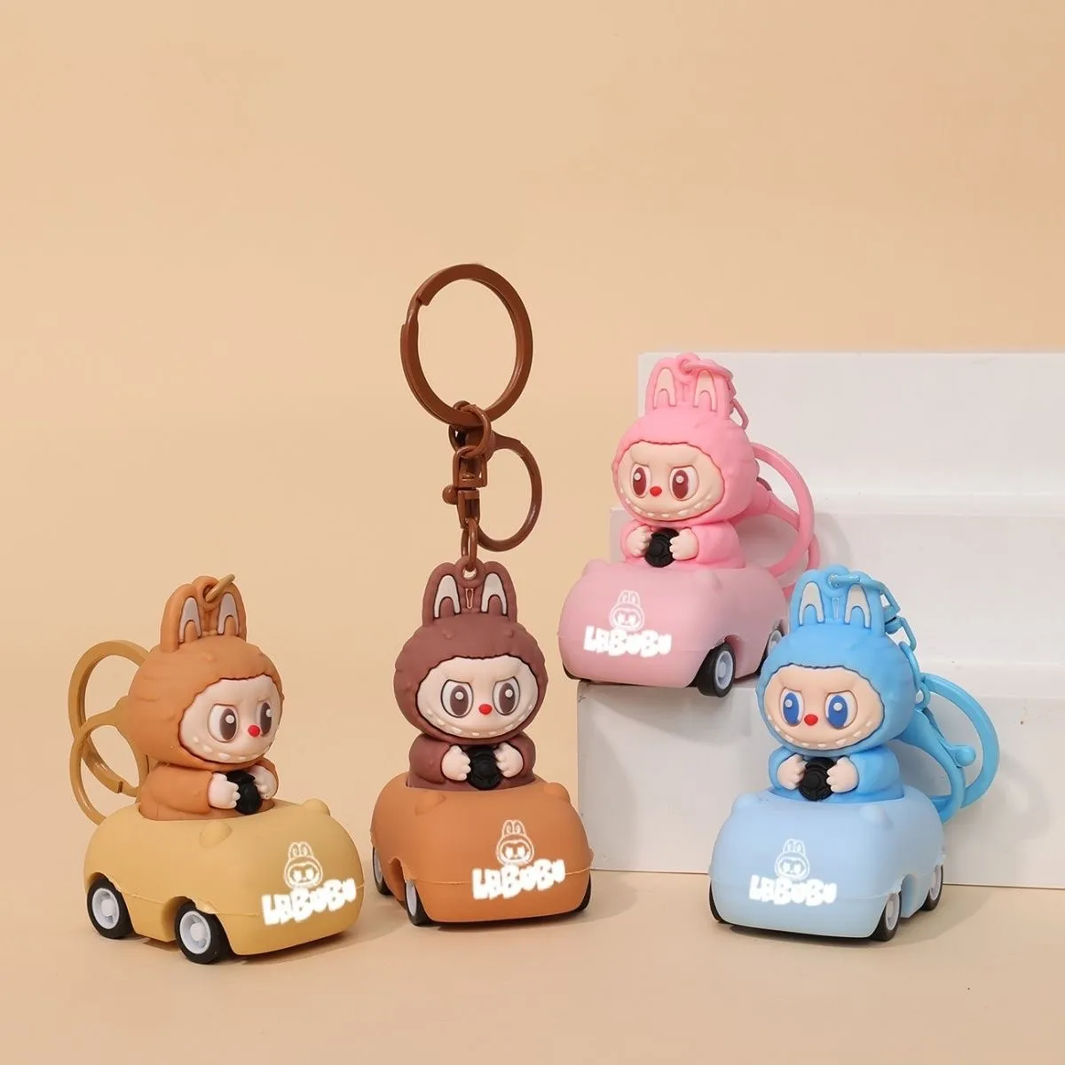 Pull-Back Car Keychain – 3D Cartoon Cute Plush Keyring, Rolling Silicone Toy Bag Charm & Creative Gift for Kids Adults